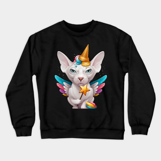 White Sphynx Cat Ice Cream Unicorn Crewneck Sweatshirt by stonemask